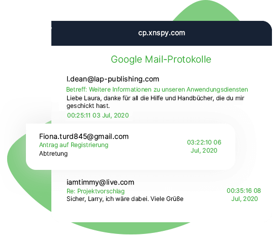XNSPY-Dashboard für Gmail-App-Tracking