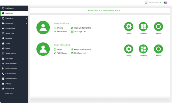 Tableau de bord Xnspy