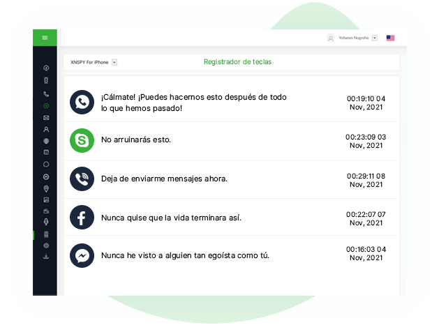 Panel de XNSPY para Keylogger