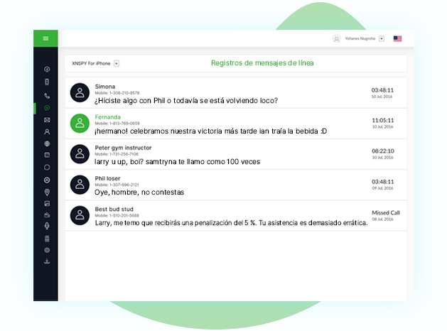 Panel de XNSPY para Line Messenger