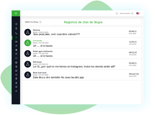XNSPY dashboard for Skype monitoring
