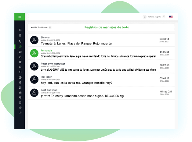 Panel de XNSPY para seguimiento de SMS