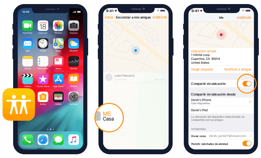 Use Find my Friends en dispositivos iOS para el seguimiento de la ubicación